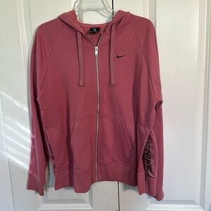 Nike pink zip hoodie w/ split sides w/logo, terry inside, roomy size medium